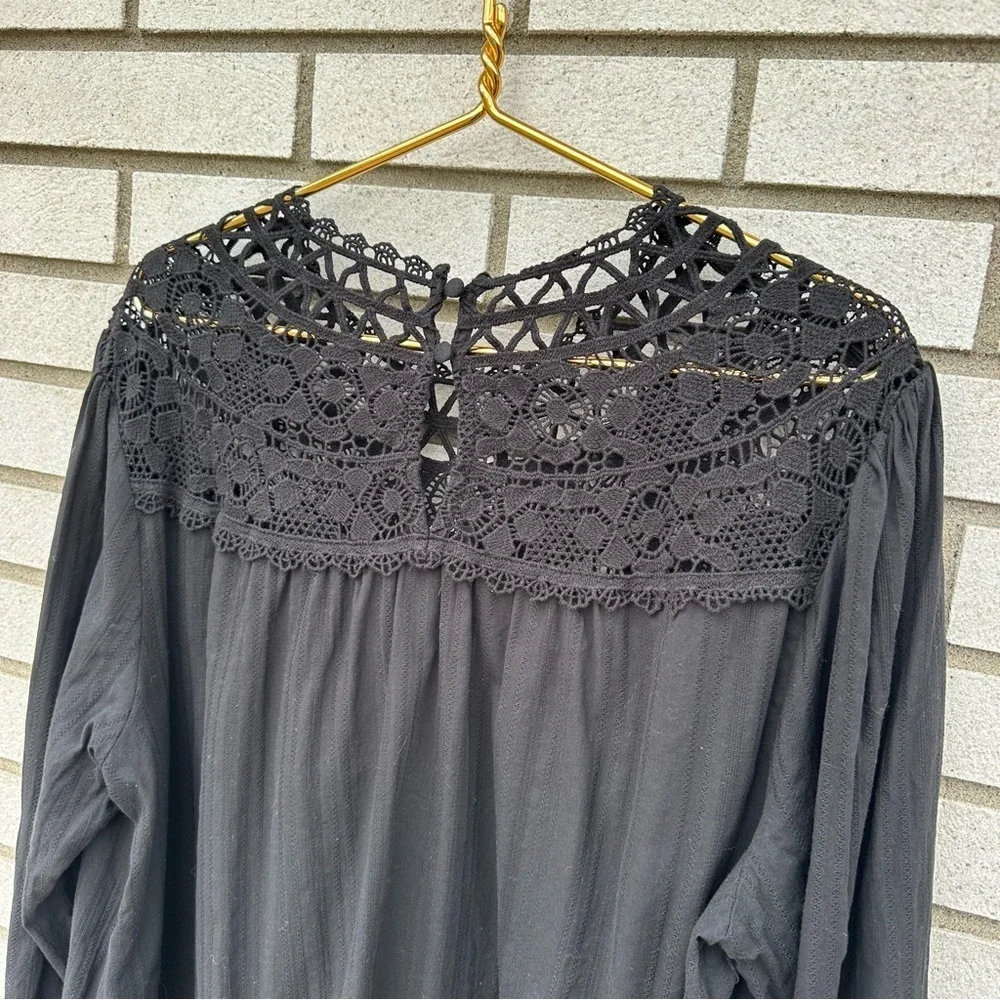 Torrid Black Cotton Lace Yoke Blouson Sleeve Peasant Boho Blouse 2X Coquette